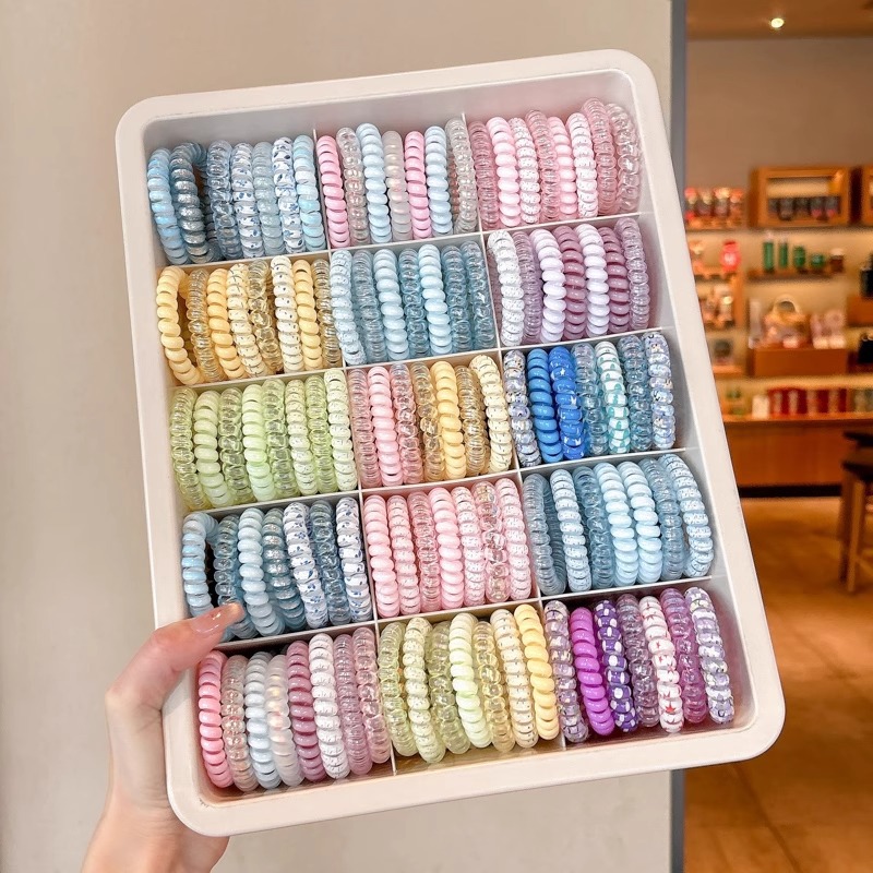 Niña atando la cuerda para el cabello, línea telefónica para niños, banda de goma de color de alta elasticidad, accesorios para el cabello