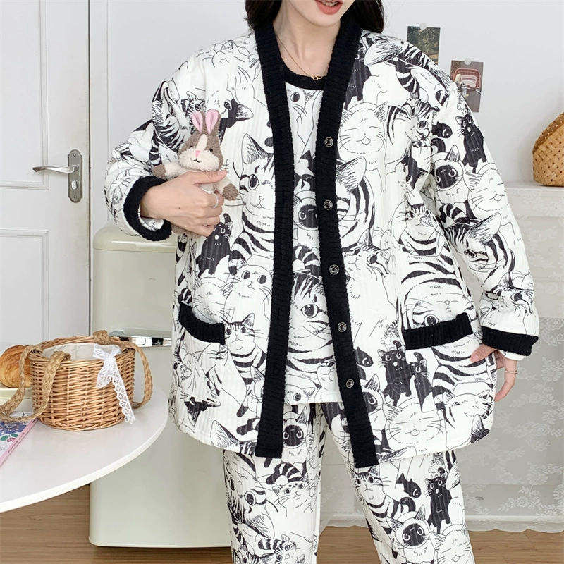 Пижамы для беременных больших размеров, 150kg предметов, из воздухопроницаемого хлопка, послеродовая одежда, утолщенная одежда для кормящих женщин, комплект домашней одежды из трех предметов для женщин после родов, больших размеров