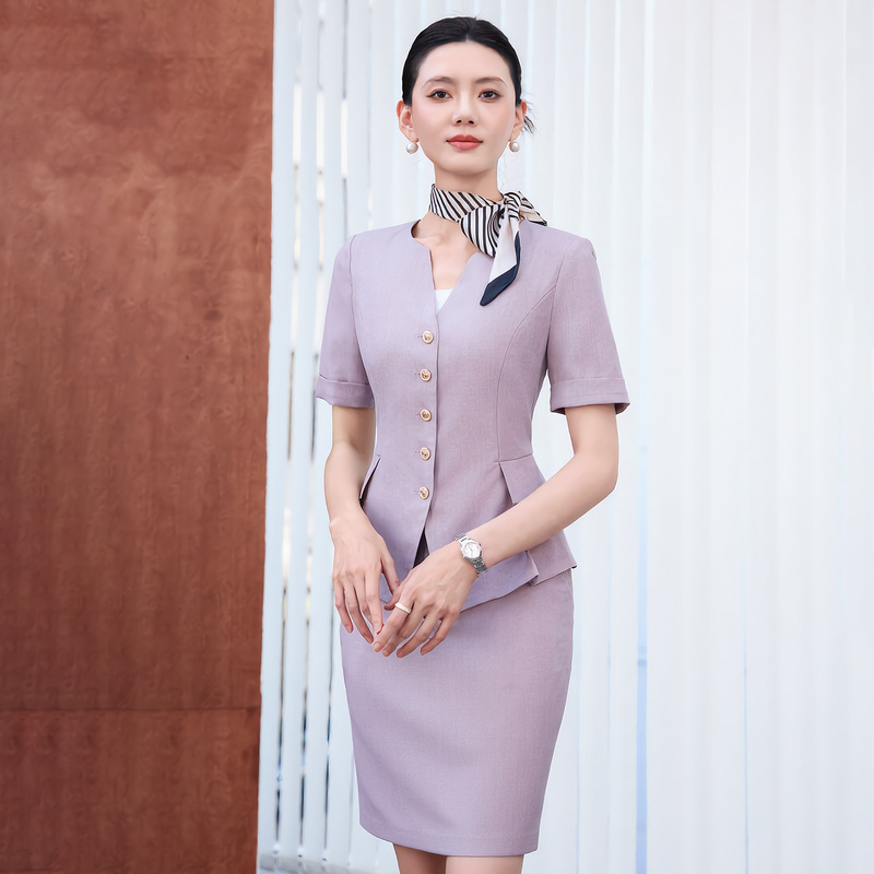 Professional Suit Set for Women, Summer Thin Short-Sleeve Plus Size Hotel Workwear, Jewelry Store Beautician Elegant Work Uniform