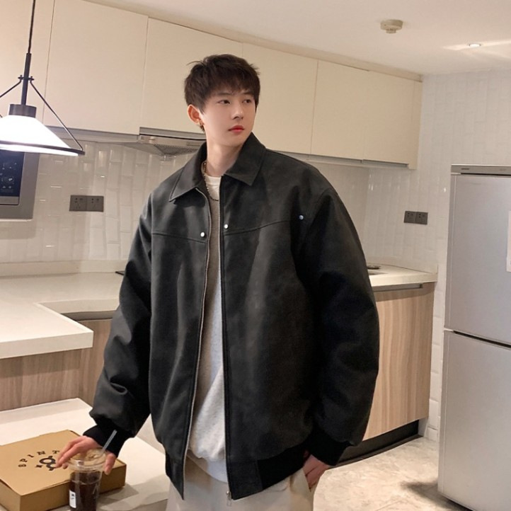 아메리칸 스타일 레트로 커플의 새로운 느슨한 봄과 가을 재킷 탑 스웨이드 하이 엔드 옷깃 오토바이 트렌디 재킷