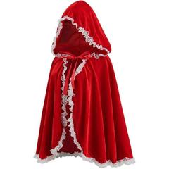 赤いハロウィンマントショートマントフリルレースプリーツレースフード付きショールクロスボーダードロップシッピング