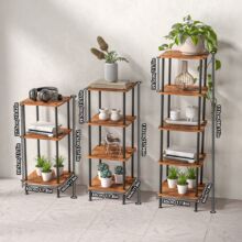跨境多层铁艺花架方形室内客厅铁木花盆架简约庭院阳台金属植物架