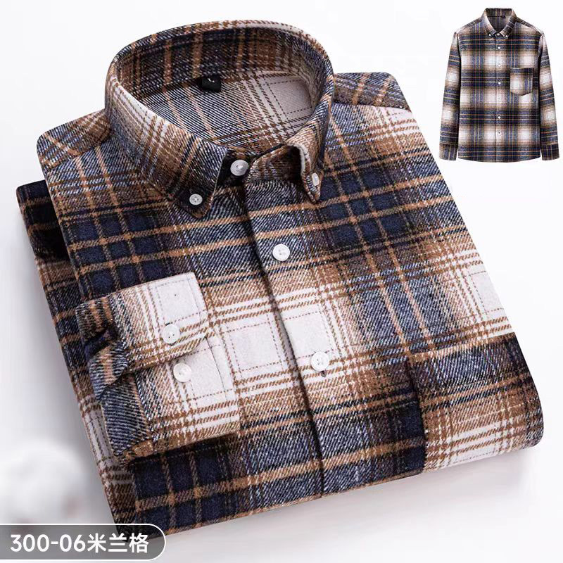 [Aumentar el grosor] camisa de manga larga de primavera y otoño de hombre de moda casual camisa caliente de malla gruesa