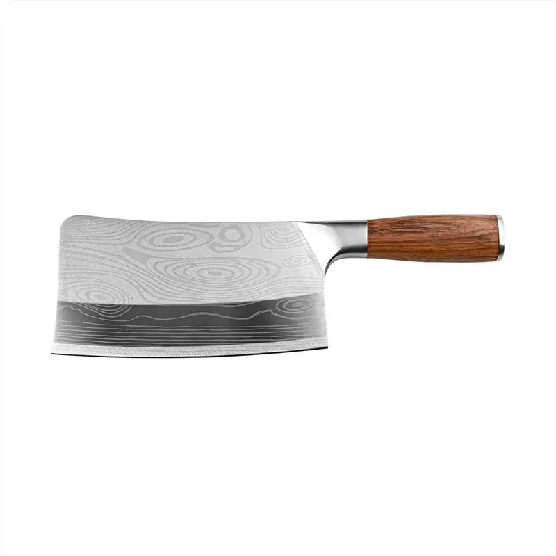 Cuchillo de corte de acero inoxidable con mango de madera de flores de billy, cuchillo de corte de corte de patrón de Damasco, cuchillo de corte de huesos afilado de cocina doméstica