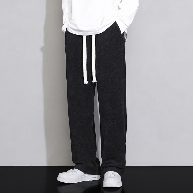 灯芯绒粗条纹长裤男士春秋新款中青年宽松休闲直筒裤纯色运动长裤