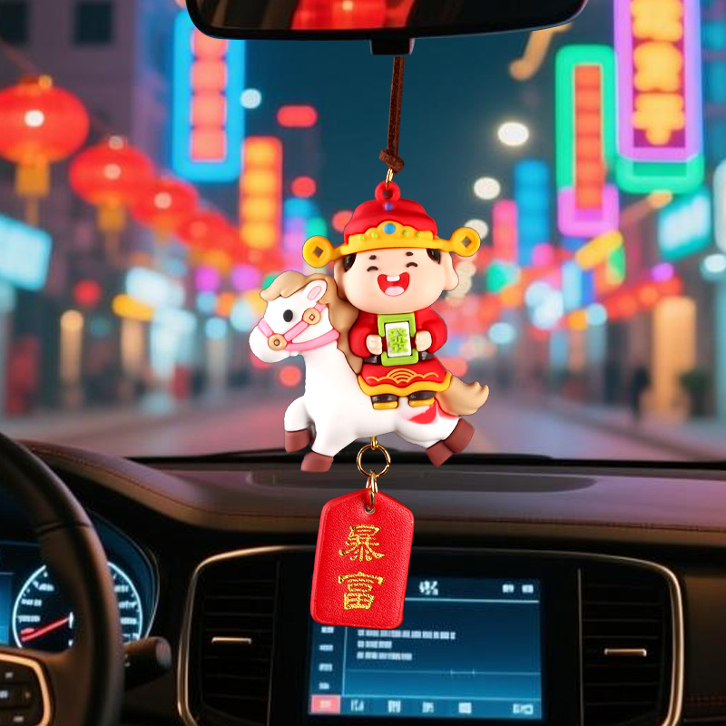 Año Nuevo del Caballo Mascota Colgante de automóvil Dios de la fortuna Muñeca Keychain Colgante de automóvil eléctrico Espejo retrovisor interior