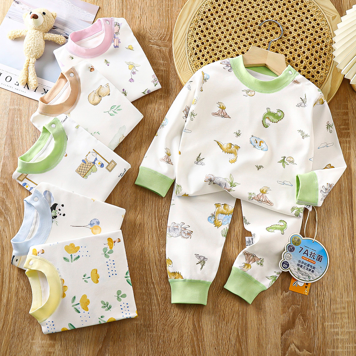 Primavera nuevo algodón peinado pijama bebé niño niñas chaqueta de otoño pantalones de otoño ropa infantil