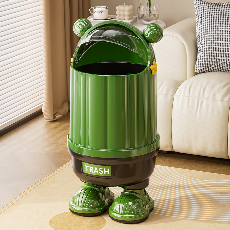 Large Household Trash Can with Creative Design, Large Capacity for Living Room, Bedroom, Bathroom, Sliding Lid, Movable Trash Bin