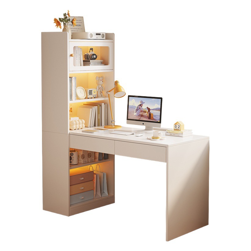 Escritorio multifuncional estilo crema hogar dormitorio piso pared estantería gabinete de almacenamiento escritorio integrado mesa de estudio de esquina image 1
