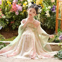 Hanfu Girl Summer платье в китайском стиле тонкая юбка платье костюма супер сказочная маленькая девочка летнее детское платье Тан летом