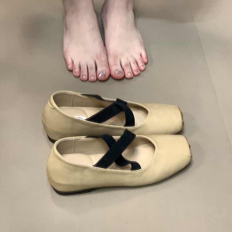 小众复古交叉带芭蕾舞鞋2025秋季新款内增高方头休闲浅口单鞋女|undefined