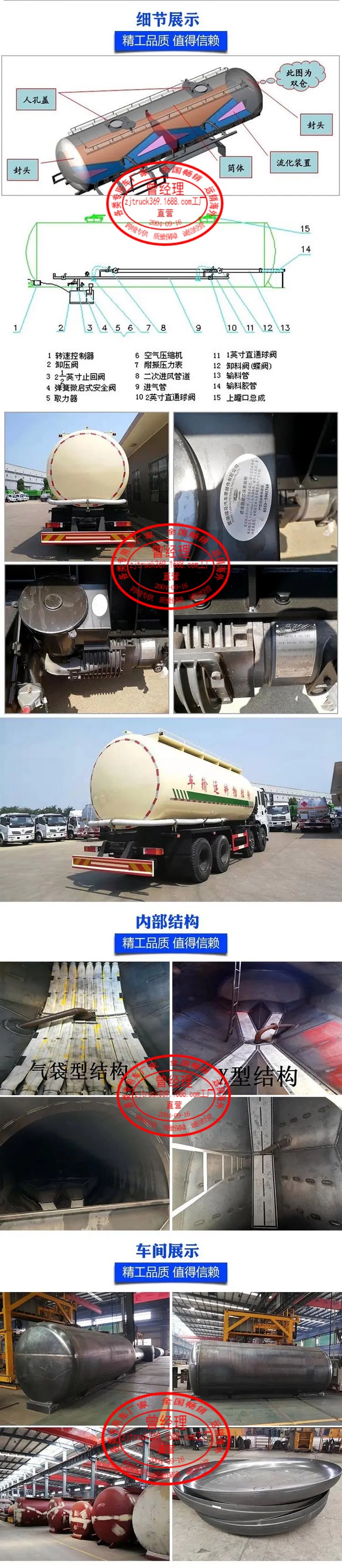 30-Cubic-Meter Fly Ash Silicon Powder Carbon Powder Pneumatic Transport Tank Truck, 35-Cubic-Meter Bulk Cement Truck, Limestone Powder Tank Truck Manufacturer