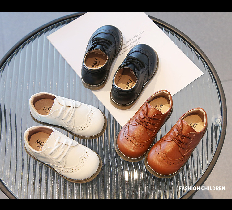 British style block sent with shoelaces, boys leather soft soled baby single shoes, spring and autumn children's shoes_voghion.com