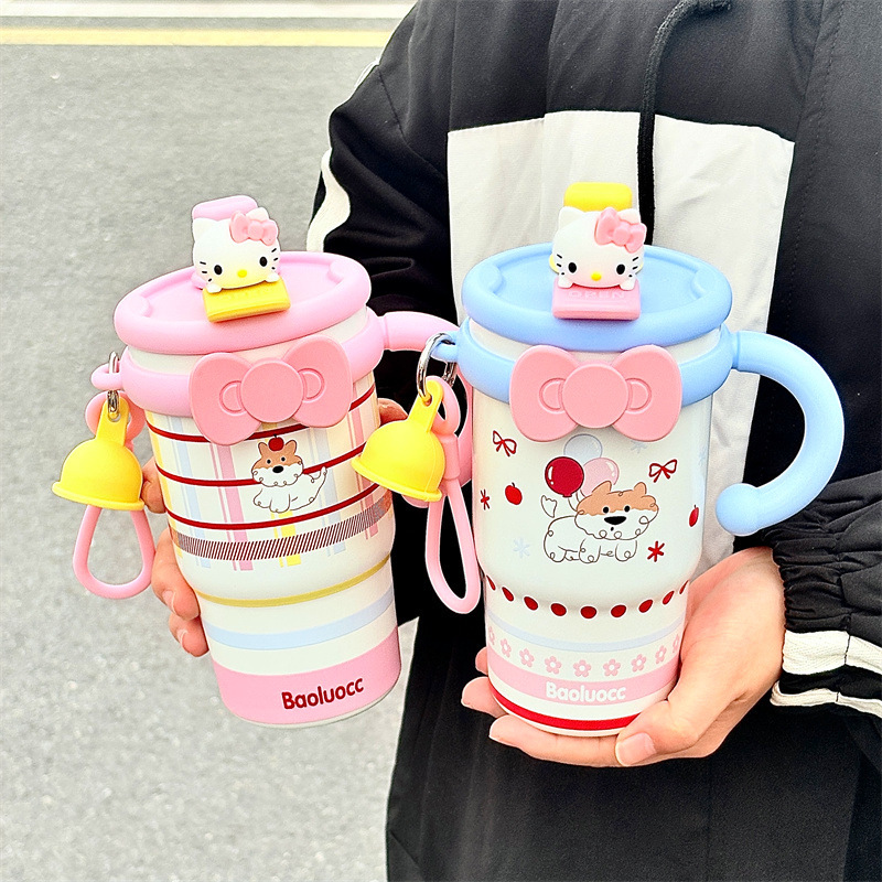 見栄えの良い女の子セラミックコーティングライナー大容量デスクトップカップ魔法瓶カップストローカップ保冷コーヒーカップ|undefined