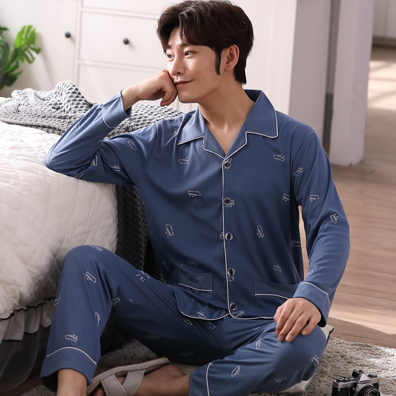 100% algodón pijamas de los hombres de manga larga de primavera, Otoño e Invierno DE LA Juventud más tamaño ropa de casa traje casual de otoño e invierno