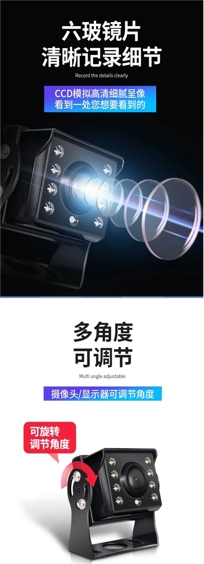 Truck Reversing Image Display 12V24 Vehicle-Mounted High-Definition Night Vision Harvester Passenger Car Four-Way Monitoring Recorder