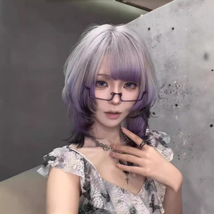 [Beauty Gods Coming] Wig Women's Full Headgear Summer Gradient Purple Black Medium Long Explosive Top Dye Natural Niche Simulation