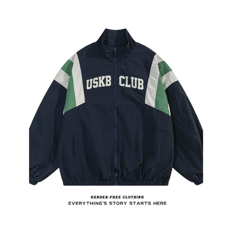 American Sports Contrast Color Stand Collar Windbreaker Men's and Women's Jackets Loose Oversize Trendy Brand Couple Jackets American Sports Contrast Color Stand Collar Windbreaker Men's and Women's Jackets Loose Oversize Trendy Brand Couple Jackets