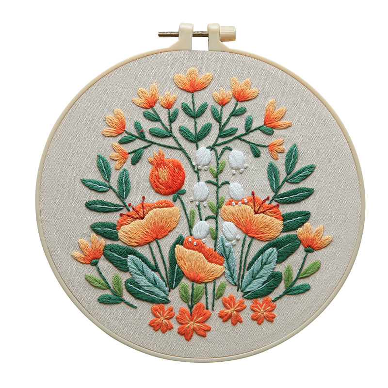 Lu bordado hecho a mano paquete de material de bricolaje decoración de la sala de estar colgando pintura transfronteriza descripción en inglés flores y plantas brillantes traje