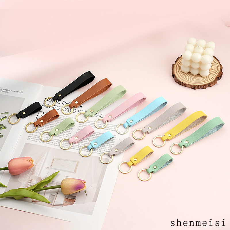 Keychain de cuero pu transfronterizo estilo simple de mano hebilla de cuero logotipo imprimible colgante de cuero llavero para hombres y mujeres