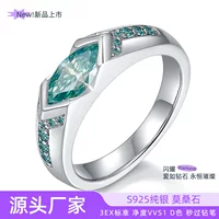 модное кольцо из стерлингового серебра S925 с сине-зеленым муассанитом. Изысканное мастерство для трансграничной экспортной торговли может быть выполнено по индивидуальному заказу.