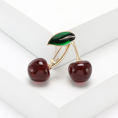 Korean Style Fashion Sweet Cherry Chia Pin, Simple and Fresh Fruit Alloy Pin, Versatile Suit Attire Accessory
