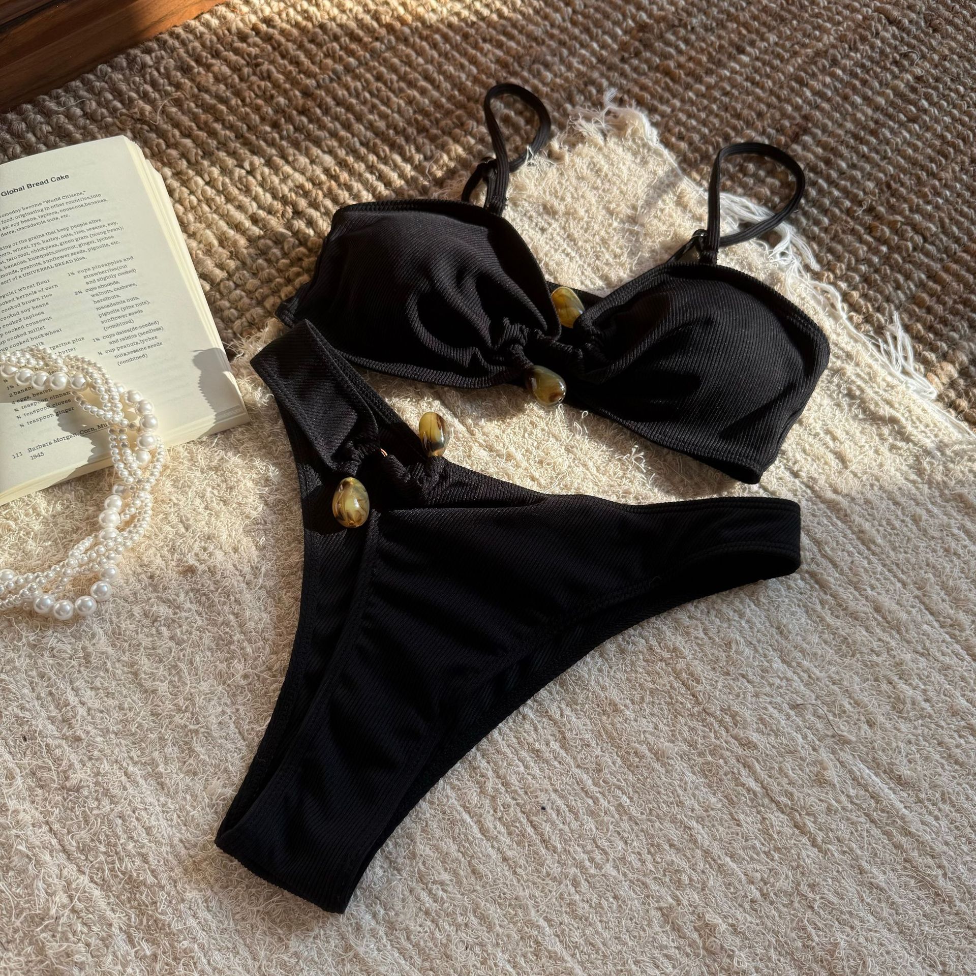 101g Weight Sexy Feel Of Sensation Bikini Panties Style Polyester Fabric Type 2 Pieces Set Quantity Swimming Pool, Beach Occasion Solid Color Pattern Women's Gender Army Green, Coffee, Black Color Women's Solid Color 2 Pieces Set Bikinis Swimwear 15