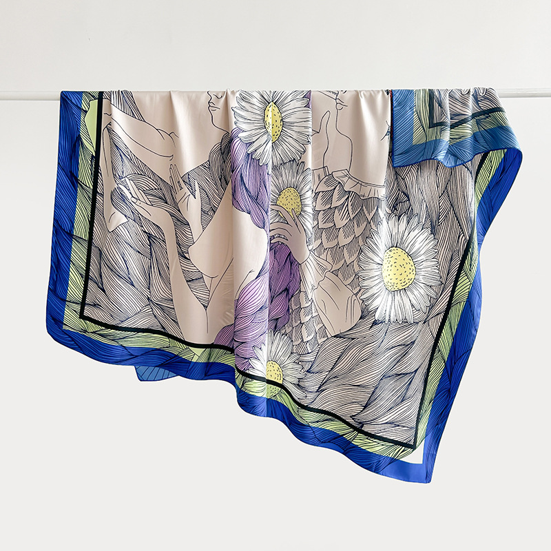 Pañuelo cuadrado femenino diseño creativo coreano sensación planta estampado floral chal primavera y otoño temperamento de moda estilo fino sarga cuadrado