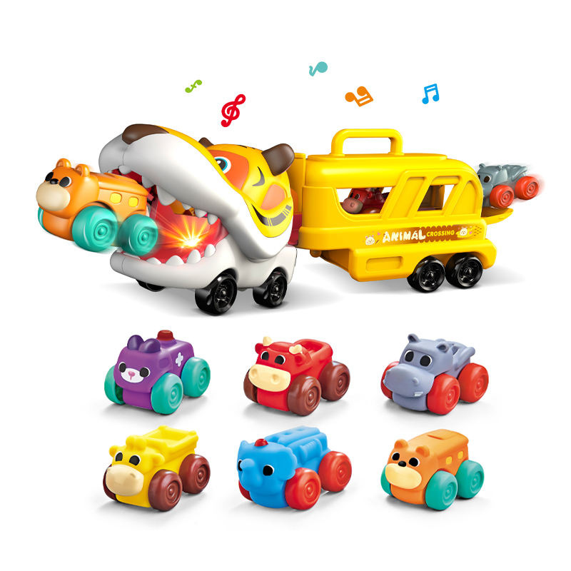 可爱的老虎惯性卡车玩具 带灯光音乐 婴儿玩具 软胶车 跨境外贸
