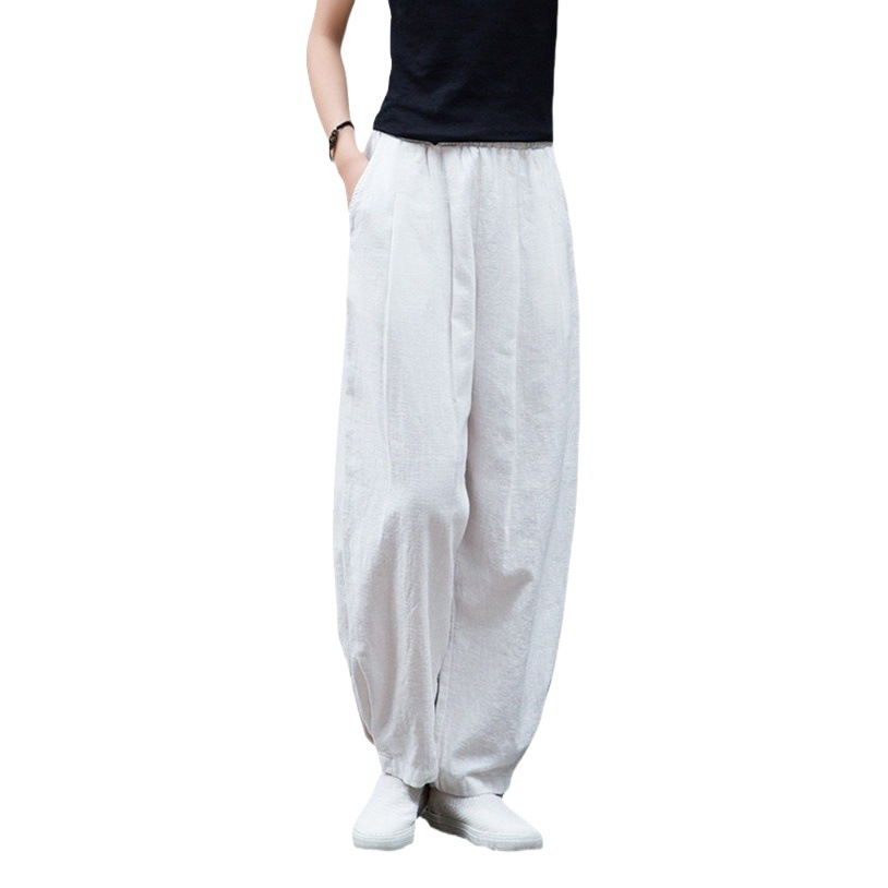 2026 Winter New Cotton and Linen Women's Clothing, Artistic Sand-Washed Loose Slimming Fleece-Lined Thickened Long Pants, Ramie Harem Pants, Cotton Pants