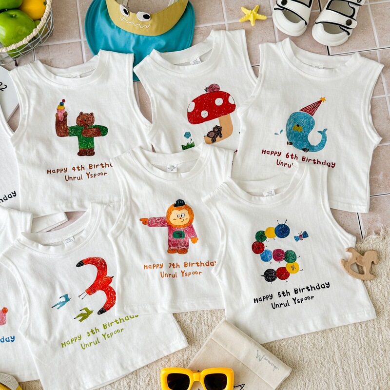 Children's Sleeveless 2026 Summer New Digital Letter Print Vest for Boys and Girls, Baby Birthday Vest, Thin and Trendy Children's Sleeveless 2026 Summer New Digital Letter Print Vest for Boys and Girls, Baby Birthday Vest, Thin and Trendy