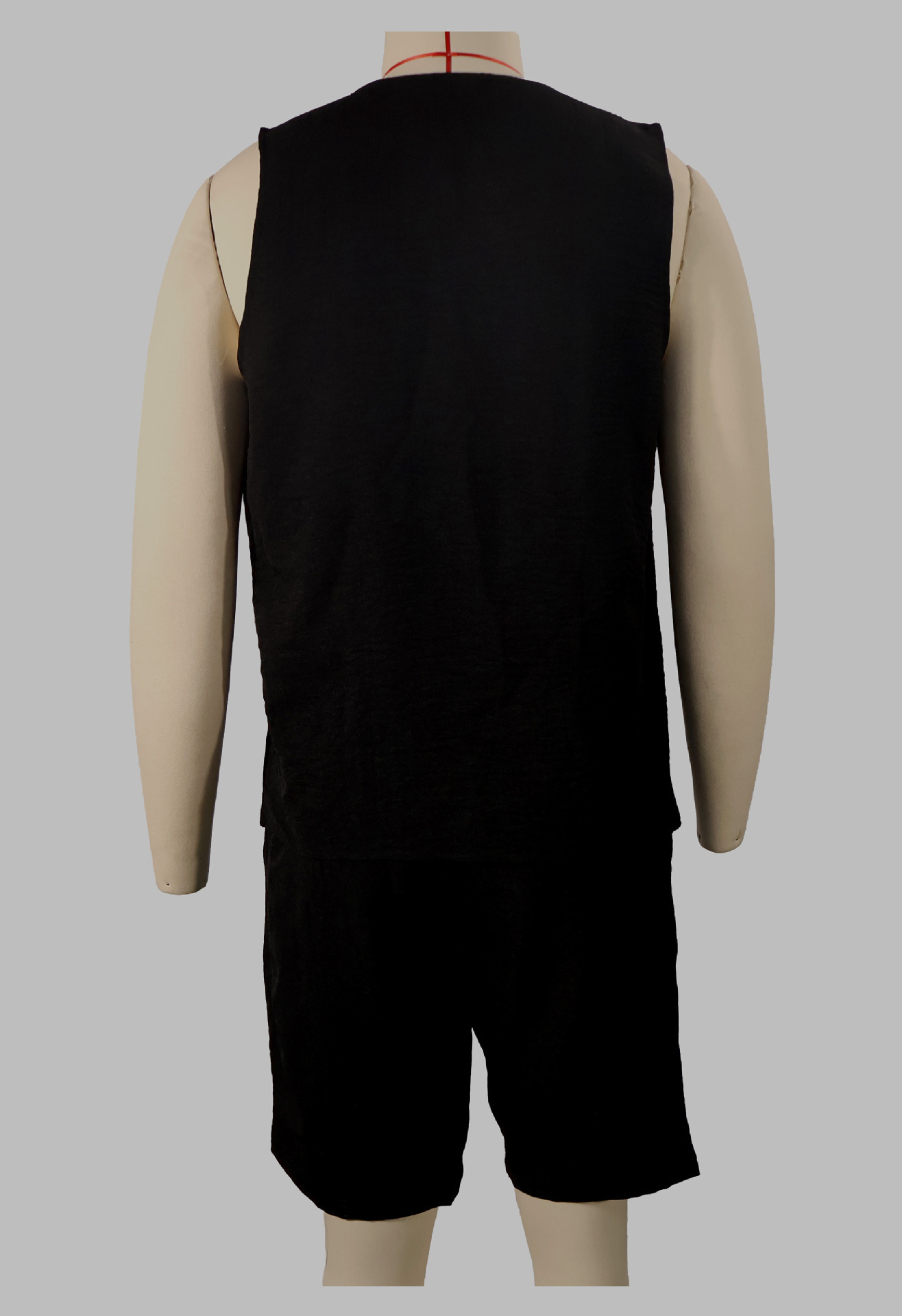 Men's Irregular Casual Cotton Linen Two Piece Set V Neck Button Sleeveless Top with Shorts_viptrois.com