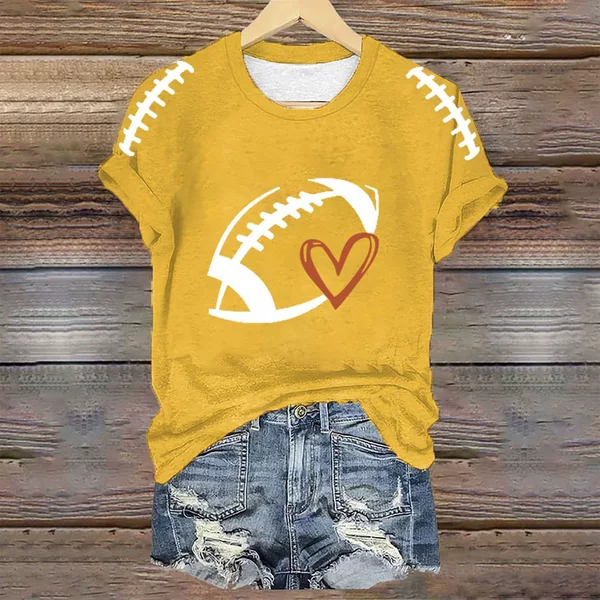Independent Site Wish2025 European and American Cross-Border Women's Clothing Tops Summer Love Heart Baseball Print Pattern Short-Sleeved T-Shirt for Women