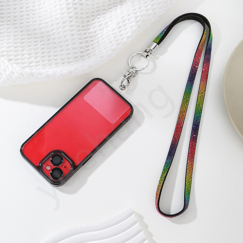 Cross-border fashion multi-color water crystal long pendant necklace phone chain ID badge holder strap wholesale manufacturer