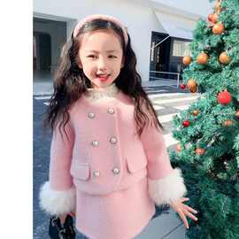 黁白女童小香风套装裙冬装2025新款洋气儿童水貂绒套装女孩时髦两