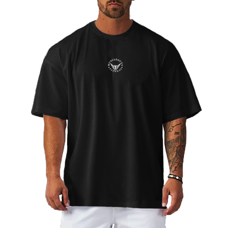 European and American Men's Summer plus size Loose Top Sports Casual Large Mesh Short Sleeve Fitness Outdoor Basketball T-Shirt for Men