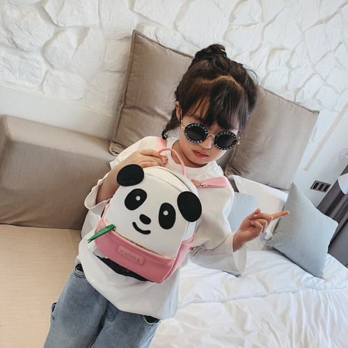 Panda Backpack 2024 New Kindergarten School Bag Cartoon Panda Bamboo Leaf Bag Childlike Cute PU Fashion Backpack