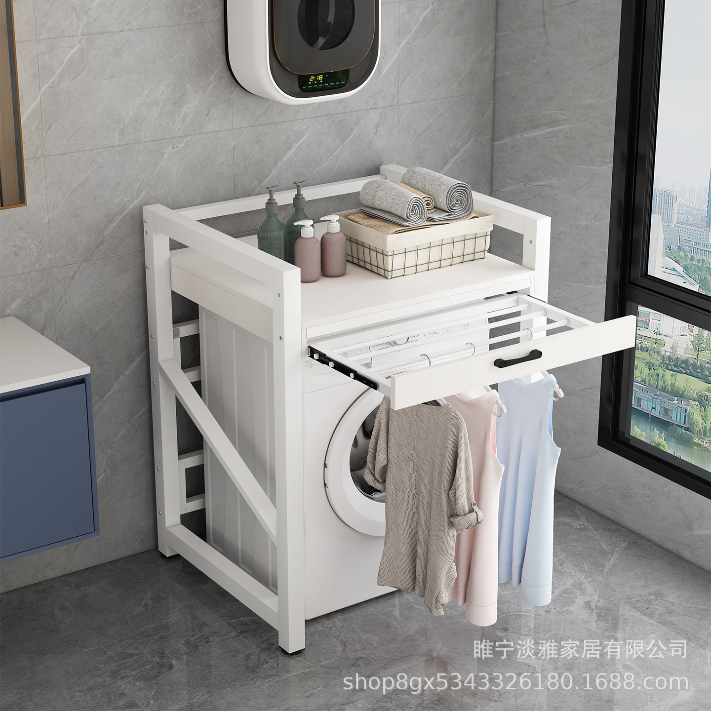 세탁기 수납선반, 드럼형 바닥형 식기세척기 수납선반, 발코니 2층 건조기, 건조봉이 있는 적층선반