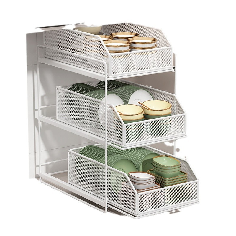 Estante de cocina bajo el fregadero tipo de extracción de almacenamiento de cesta de extracción de platos de paneles y platos de cajón de gabinete multicapa con uso doméstico incorporado