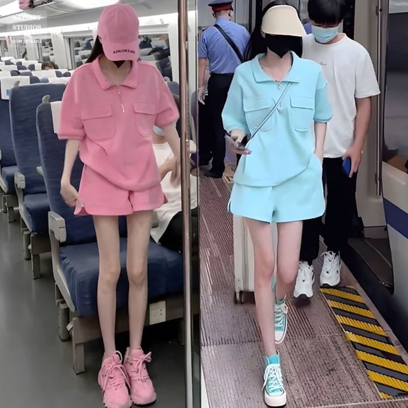 Cross-border Internet Celebrity Short-sleeve Suit Women, 2025 Summer New Fashion Stylish Casual Loose Sports Two-piece_ecoleips.com