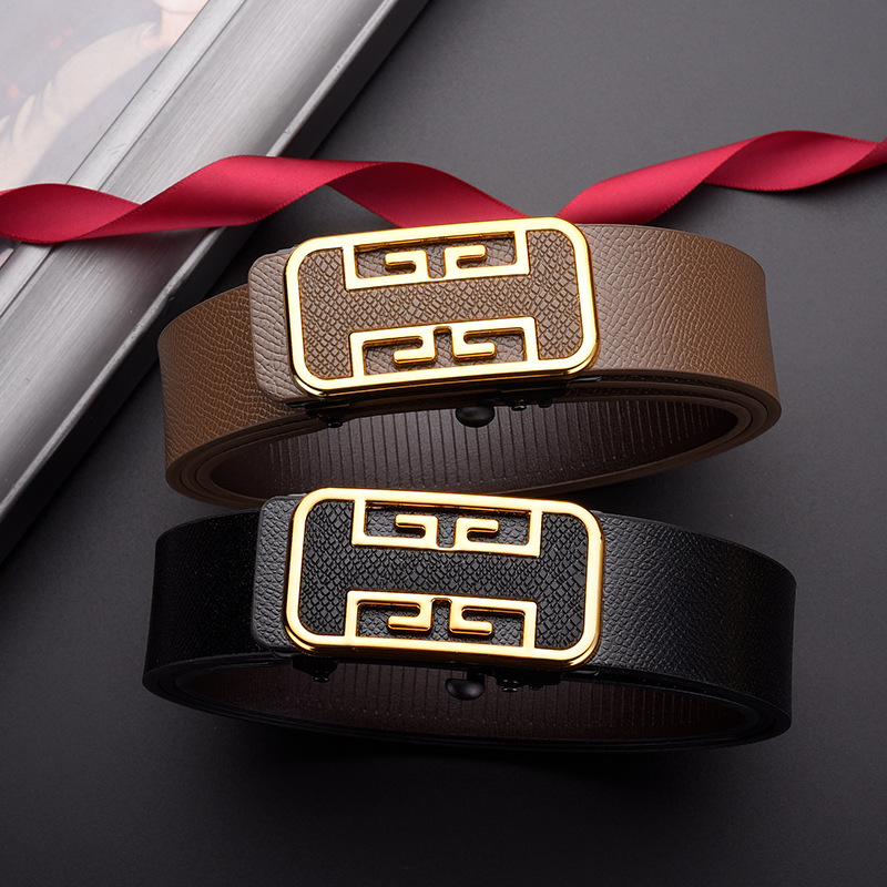 Fabricante de cinturón casual para hombres, venta directa de letras sin dientes, ropa interior automática, patrón de palma de moda, negocios simples