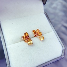 新款精美黄水晶耳钉925银精工空托镶嵌3*5mm+4*6mm可代发直播供货