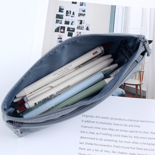 Simple small fresh cotton pencil bag girl cute cat pencil bag canvas student double zipper large capacity English