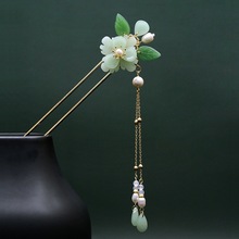 簪花吟古风发钗简约盘发簪子翡翠绿牡丹花发冠汉服发夹古装头饰品