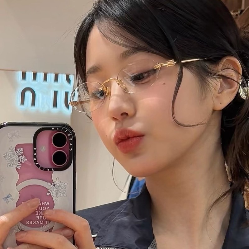張元英と同じ楕円形のリムレスメガネ、高知性のメイクアップメガネ、近視とブルーライトカットを装備可能|undefined