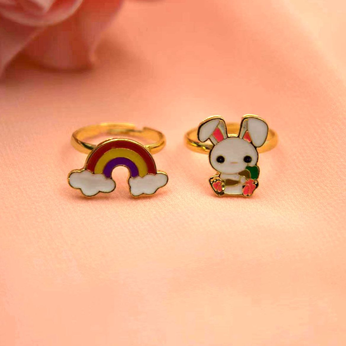 Cartoon Style Clouds Rabbit Fruit Alloy Plating Alloy Kid's Rings 1 Set display picture 6