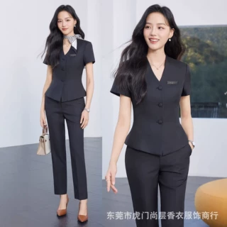职业短袖西装套裙女2026夏季新款前台接待医美养生馆美容师工作服