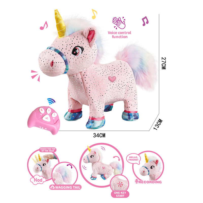 跨境红外线遥控独角兽声控智能萌宠动物狗牵绳音乐电动狗医护美容