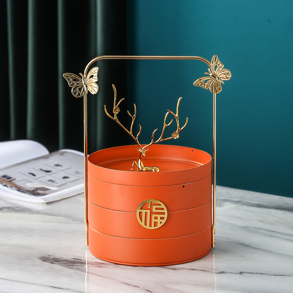 Hogar sala de estar Luz de lujo doble capa compartimiento giratorio fruta seca snack fruta placa té Mesa creativa boda dulces caja de almacenamiento