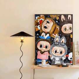 潮牌拉布布Labubu客厅装饰画泡泡玛特卡通儿童房挂画Zimomo墙壁画